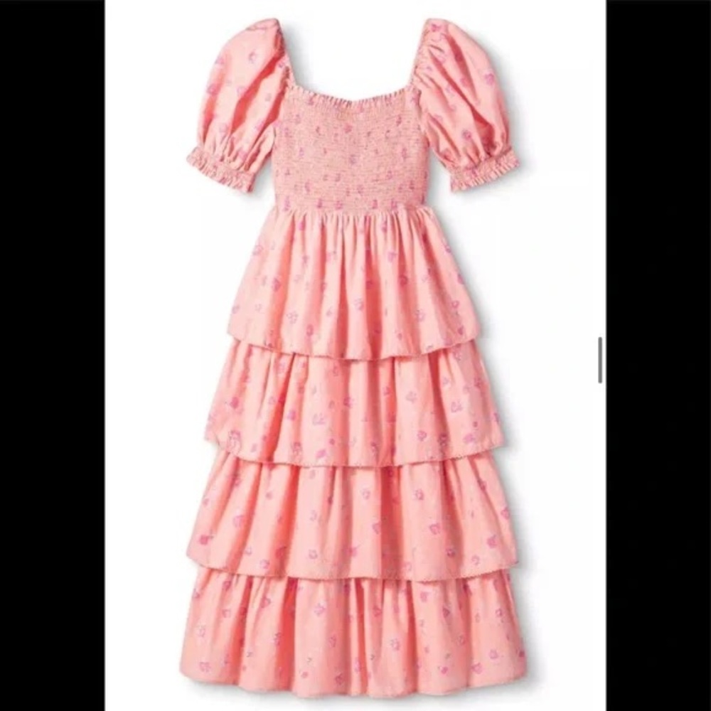 LoveShackFancy x Target Simone Smocked Tiered Floral Midi Dress Pink Sz M - Picture 3 of 15